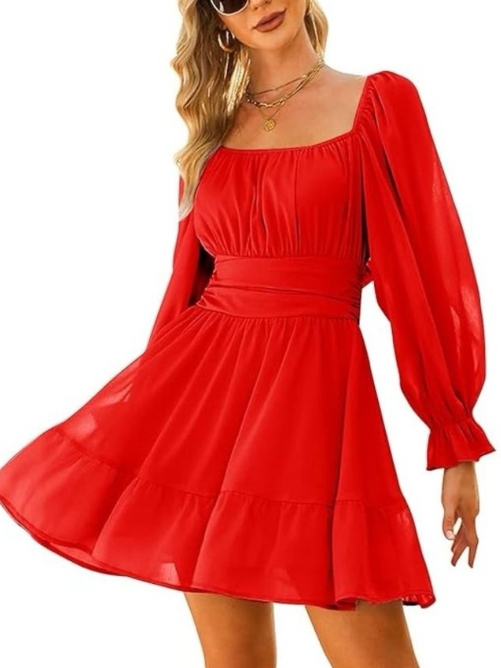 Romantic Red Open Back Tie Back Mini Dress | Long Sleeve | Size M